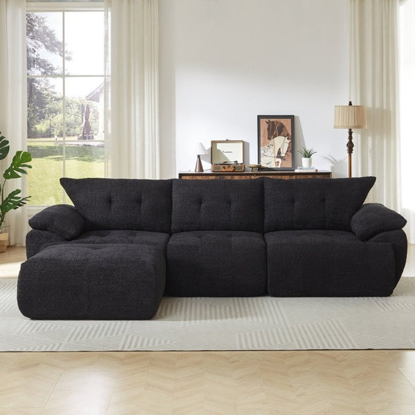 English Elm Video]115 Inch Cloud Silhouette Chenille Sofa with Horn Back Cushions for Modern Living Black W3505S00071