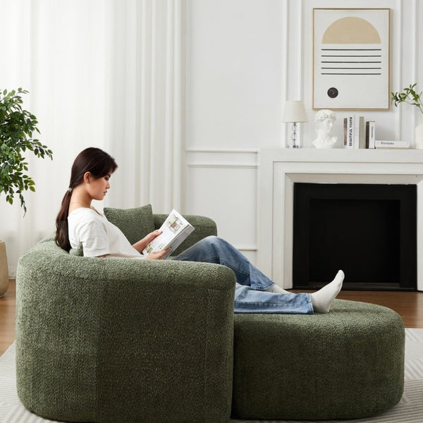 English Elm Video]109.4 Inch Modular L-Shape Chenille Sectional Cloud Couch for Open Living Rooms Green W3505S00075
