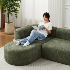 English Elm Video]109.4 Inch Modular L-Shape Chenille Sectional Cloud Couch for Open Living Rooms Green W3505S00075
