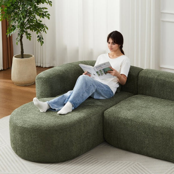 English Elm Video]109.4 Inch Modular L-Shape Chenille Sectional Cloud Couch for Open Living Rooms Green W3505S00075