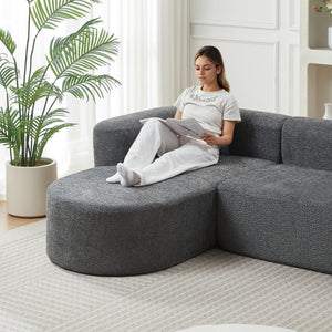 English Elm Video]109.4 Inch Modular L-Shape Chenille Sectional Cloud Couch for Open Living Rooms Gray W3505S00076