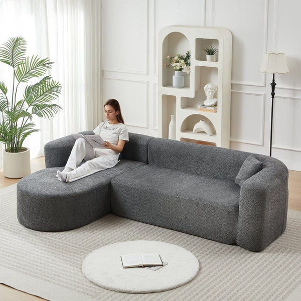 English Elm Video]109.4 Inch Modular L-Shape Chenille Sectional Cloud Couch for Open Living Rooms Gray W3505S00076