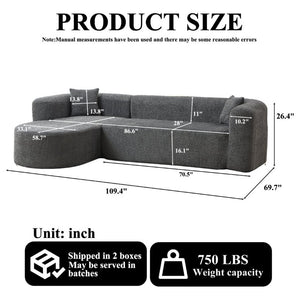 English Elm Video]109.4 Inch Modular L-Shape Chenille Sectional Cloud Couch for Open Living Rooms Gray W3505S00076