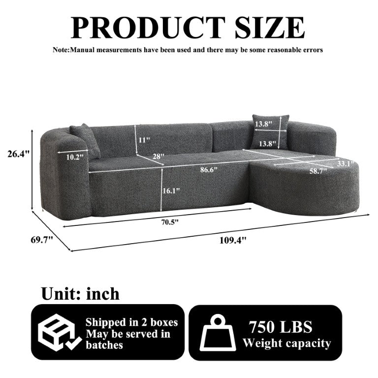 English Elm Video]109.4 Chenille Cloud Sectional Sofa Modular L-Shape Living Room Couch with Pillows Gray W3505S00082