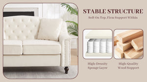 English Elm 82 Inch Velvet Chesterfield Sofa with Button Tufting Nailhead Trim and Solid Wood Legs Beige W3505S00086
