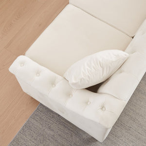 English Elm 82 Inch Velvet Chesterfield Sofa with Button Tufting Nailhead Trim and Solid Wood Legs Beige W3505S00086