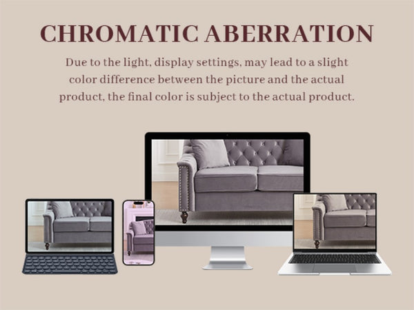 English Elm 82 Inch Velvet Chesterfield Sofa with Button Tufting Nailhead Trim and Solid Wood Legs Gray W3505S00088