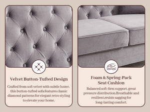 English Elm 82 Inch Velvet Chesterfield Sofa with Button Tufting Nailhead Trim and Solid Wood Legs Gray W3505S00088