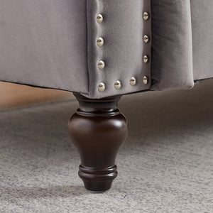 English Elm 82 Inch Velvet Chesterfield Sofa with Button Tufting Nailhead Trim and Solid Wood Legs Gray W3505S00088