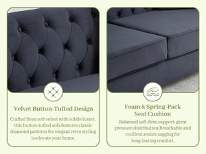 English Elm 58.5 Inch Velvet Chesterfield Loveseat with Button Tufting Nailhead Trim Metal Legs Black W3505S00096