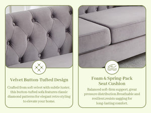 English Elm 58.5 Inch Velvet Chesterfield Loveseat with Button Tufting Nailhead Trim Metal Legs Gray W3505S00097
