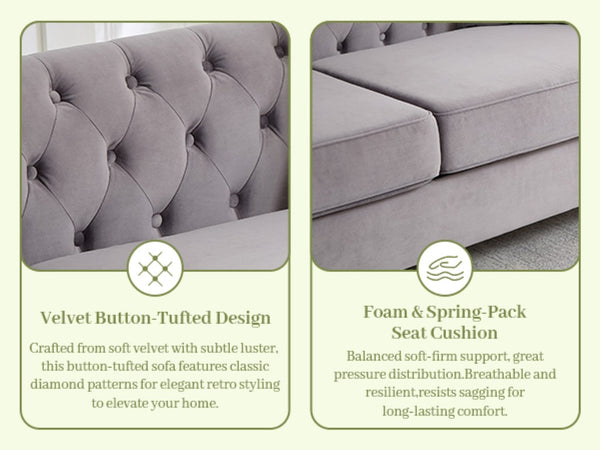 English Elm 58.5 Inch Velvet Chesterfield Loveseat with Button Tufting Nailhead Trim Metal Legs Gray W3505S00097