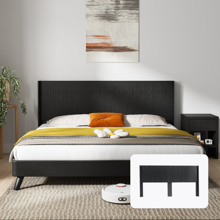 English Elm King Wall Mounted Fluted Wood Headboard Matte Black Sculptural Bedroom Accent W3520P327606