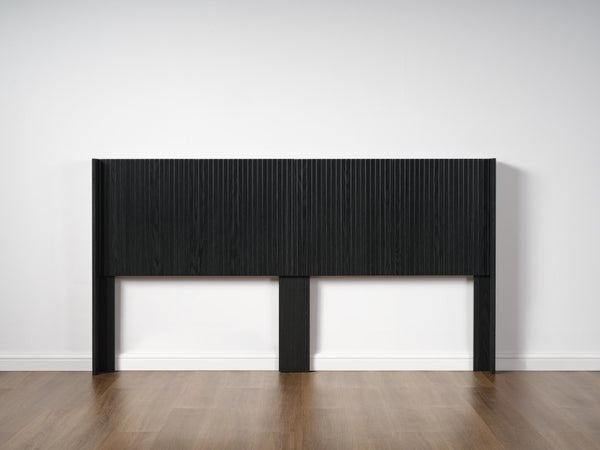 English Elm King Wall Mounted Fluted Wood Headboard Matte Black Sculptural Bedroom Accent W3520P327606