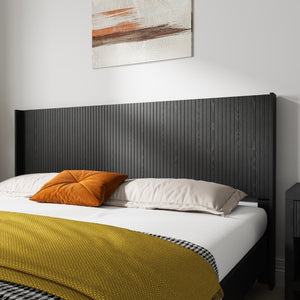 English Elm King Wall Mounted Fluted Wood Headboard Matte Black Sculptural Bedroom Accent W3520P327606