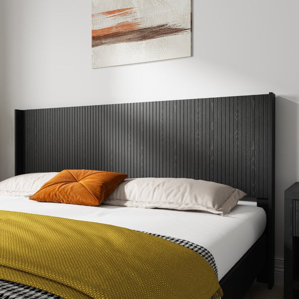English Elm King Wall Mounted Fluted Wood Headboard Matte Black Sculptural Bedroom Accent W3520P327606