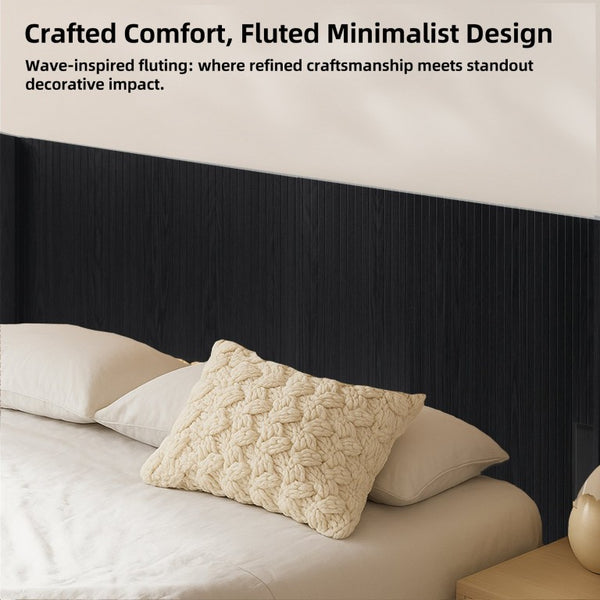 English Elm King Wall Mounted Fluted Wood Headboard Matte Black Sculptural Bedroom Accent W3520P327606