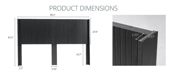 English Elm King Wall Mounted Fluted Wood Headboard Matte Black Sculptural Bedroom Accent W3520P327606