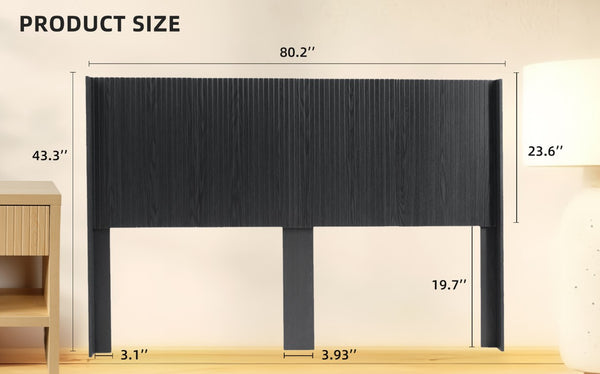 English Elm King Wall Mounted Fluted Wood Headboard Matte Black Sculptural Bedroom Accent W3520P327606