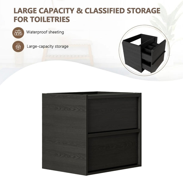 English Elm 24 Inch Floating Bathroom Vanity Cabinet with Two Drawers Moisture Resistant Wall Mount W3520P481430