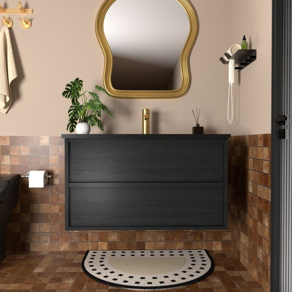 English Elm 30 Inch Floating Bathroom Vanity with Ceramic Sink Fluted Matte Gray Modern Storage W3520P481435