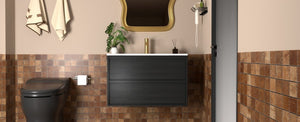 English Elm 30 Inch Floating Bathroom Vanity with Ceramic Sink Fluted Matte Gray Modern Storage W3520P481435
