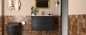 English Elm 30 Inch Floating Bathroom Vanity with Ceramic Sink Fluted Matte Gray Modern Storage W3520P481435