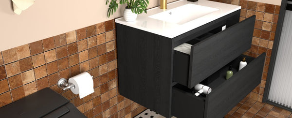 English Elm 30 Inch Floating Bathroom Vanity with Ceramic Sink Fluted Matte Gray Modern Storage W3520P481435