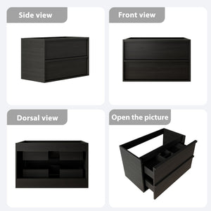English Elm 36 Inch Floating Wall Mounted Bathroom Vanity with Two Drawers Modern Storage Cabinet W3520P481437