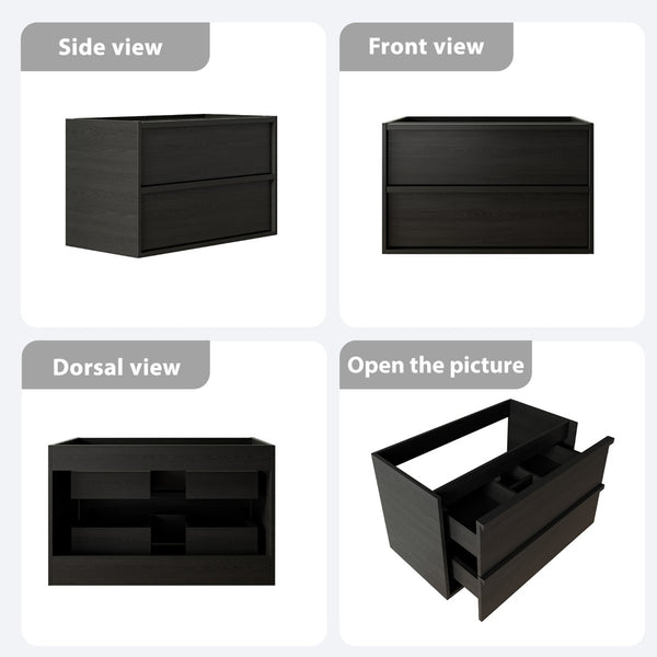 English Elm 36 Inch Floating Wall Mounted Bathroom Vanity with Two Drawers Modern Storage Cabinet W3520P481437