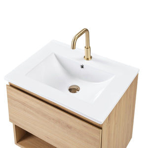 English Elm 30Inch Floating Wall Mounted Bathroom Vanity Cabinet with Frameless Drawer Storage W3520P481445