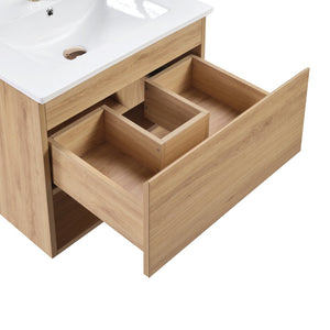 English Elm 30Inch Floating Wall Mounted Bathroom Vanity Cabinet with Frameless Drawer Storage W3520P481445
