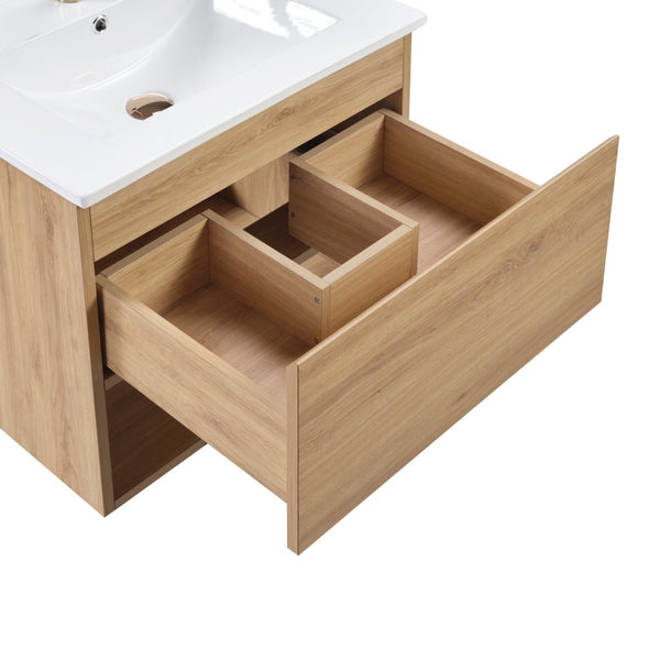 English Elm 30Inch Floating Wall Mounted Bathroom Vanity Cabinet with Frameless Drawer Storage W3520P481445