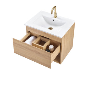 English Elm 30Inch Floating Wall Mounted Bathroom Vanity Cabinet with Frameless Drawer Storage W3520P481445