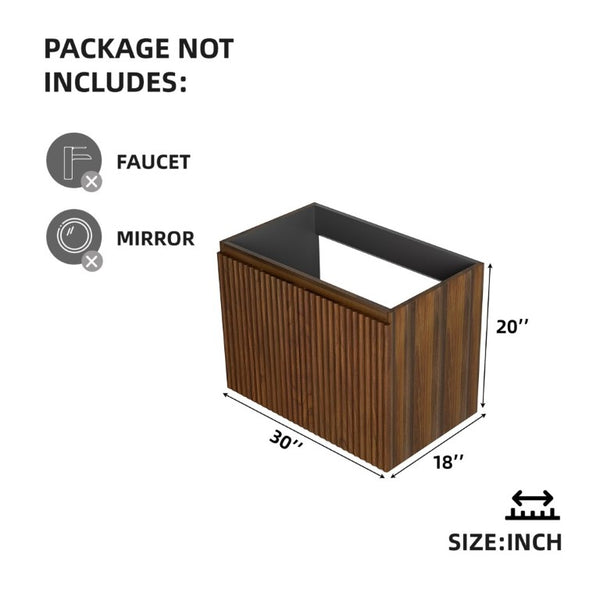 English Elm 30 Inch Wall Mounted Foldable Bathroom Storage Cabinet with Warm Matte Wood Finish Walnut W3520P500492