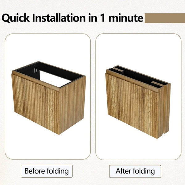 English Elm 30 Inch Wall Mounted Foldable Bathroom Storage Cabinet with Warm Matte Wood Finish Golden Oak W3520P500495