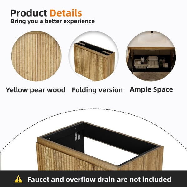 English Elm 30 Inch Wall Mounted Foldable Bathroom Storage Cabinet with Warm Matte Wood Finish Golden Oak W3520P500495