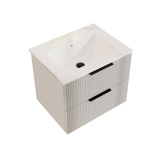 English Elm 24 Inch Floating Gray Bathroom Vanity Cabinet with Two Soft Close Drawers No Sink W3520P503848