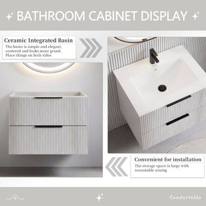 English Elm 24 Inch Floating Gray Bathroom Vanity Cabinet with Two Soft Close Drawers No Sink W3520P503848