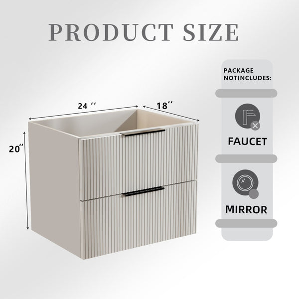 English Elm 24 Inch Floating Gray Bathroom Vanity Cabinet with Two Soft Close Drawers No Sink W3520P503848