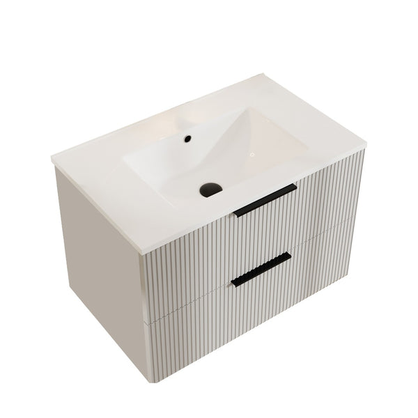 English Elm 30 Inch Floating Gray Bathroom Vanity with Soft Close Drawers and Pipe Cutout Antique Gray W3520P503892