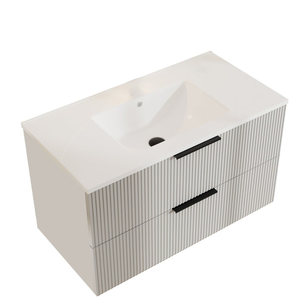English Elm 36 Inch Floating Bathroom Vanity with Two Drawers in a Sleek Gray Contemporary Finish W3520P503914