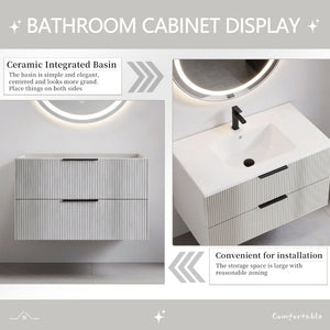 English Elm 36 Inch Floating Bathroom Vanity with Two Drawers in a Sleek Gray Contemporary Finish W3520P503914