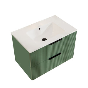 English Elm 30 Inch Floating Gray Bathroom Vanity with Soft Close Drawers and Pipe Cutout Antique Green W3520P503917
