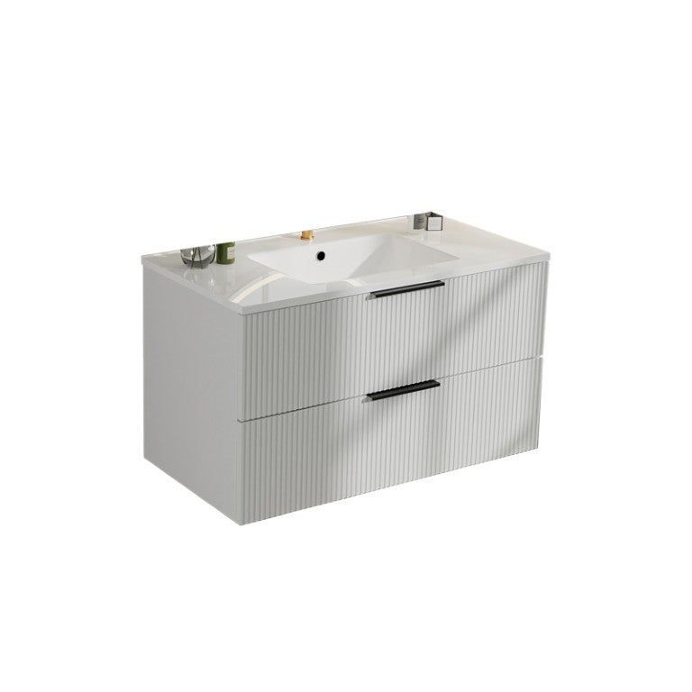 English Elm 48 Inch Floating Bathroom Vanity Cabinet Fluted White Soft Close Drawers Modern W3520P508835