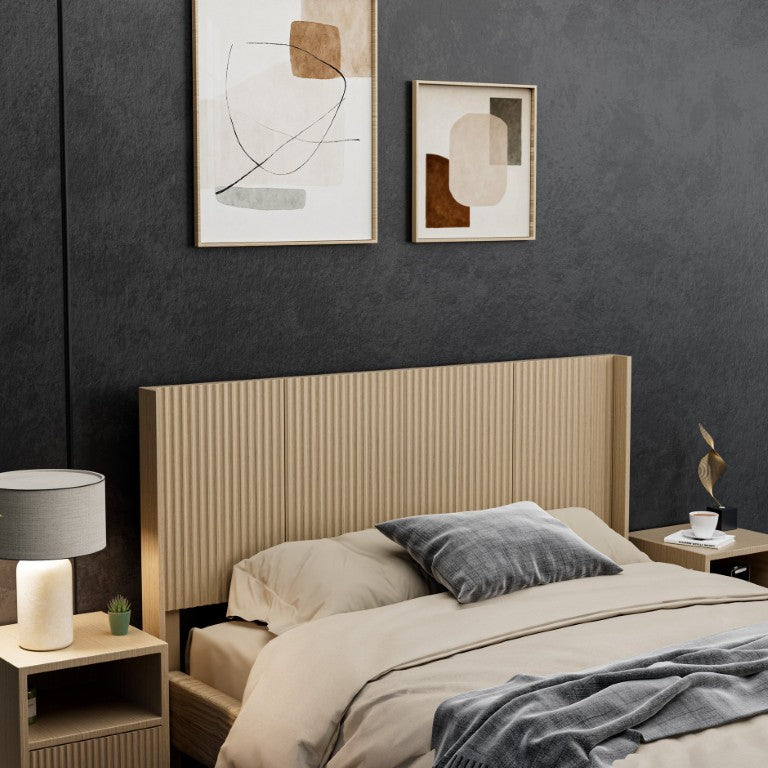 English Elm Queen Fluted Wall Mounted Headboard Golden Oak Finish Sculptural Bedroom Accent W3520P562168