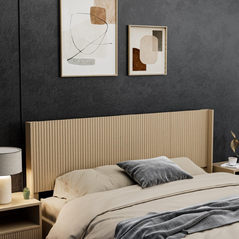 English Elm King Wall Mounted Fluted Wood Headboard with Golden Oak Finish for Modern Bedrooms W3520P562307