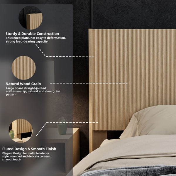 English Elm King Wall Mounted Fluted Wood Headboard with Golden Oak Finish for Modern Bedrooms W3520P562307