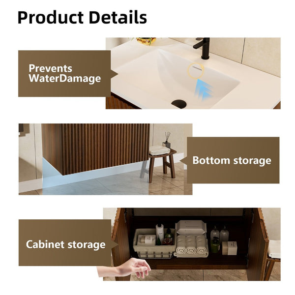 English Elm 30Inch Walnut Wall Cabinet Slim Folding Design Tool Free Mount for Modern Bathrooms W3520S00018