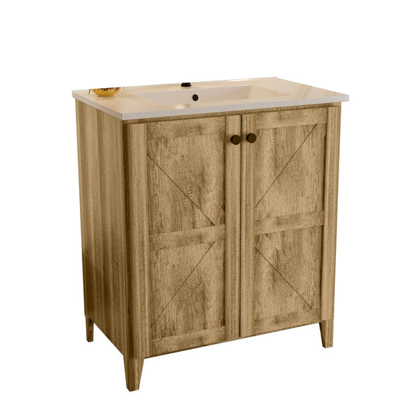 English Elm 30Inch Antique Grey Farmhouse Floor Cabinet Folding Design for Bathroom or Entryway W3520S00020